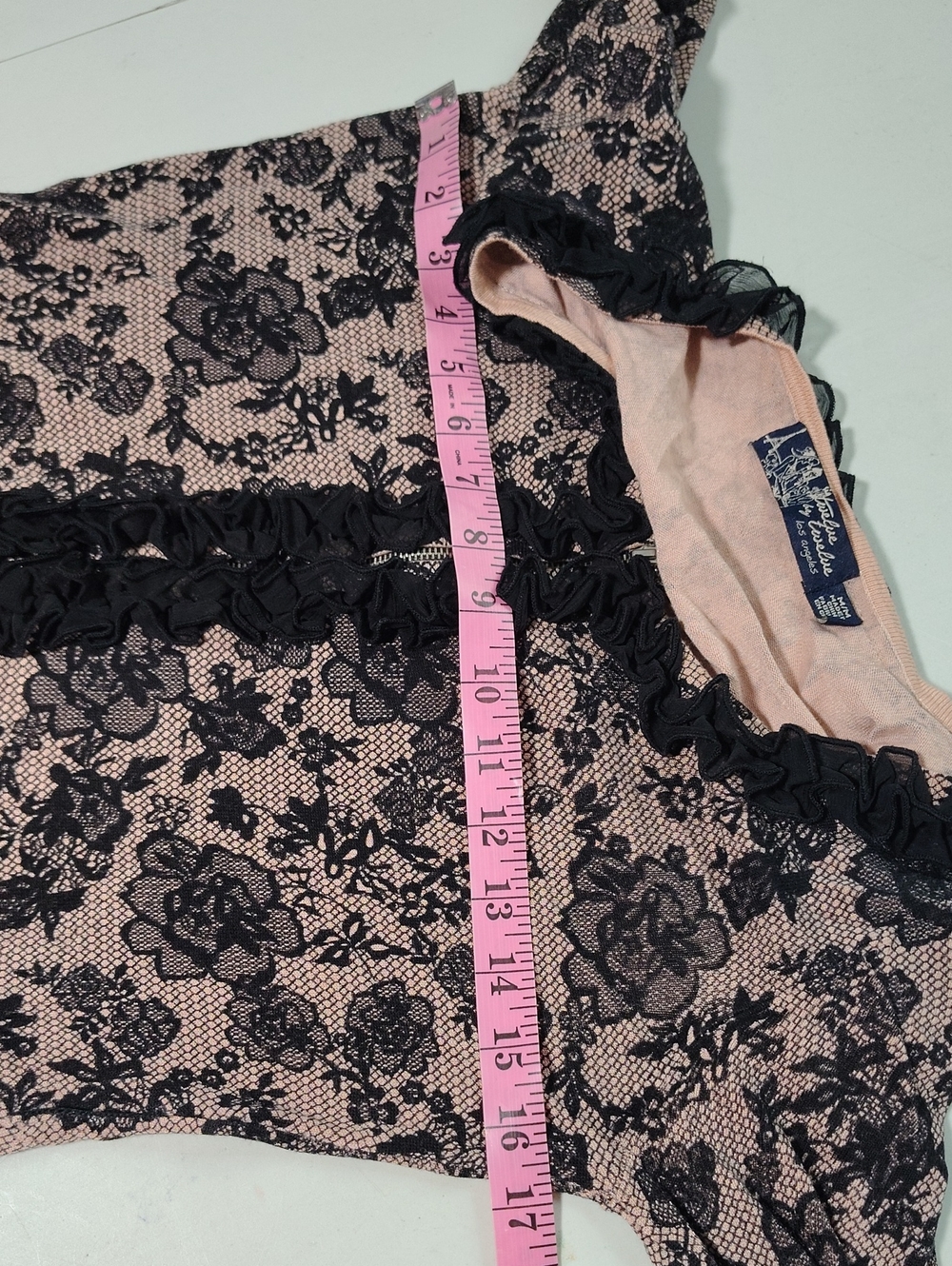 Twelve by Twelve Dark Floral Lace Trim Zip Fitted Cardigan Top Size M Whimsigoth - Picture 14 of 16